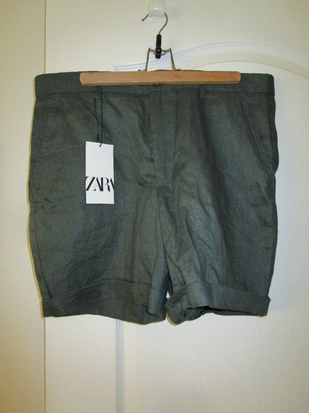 Army Green Linen Zara Shorts